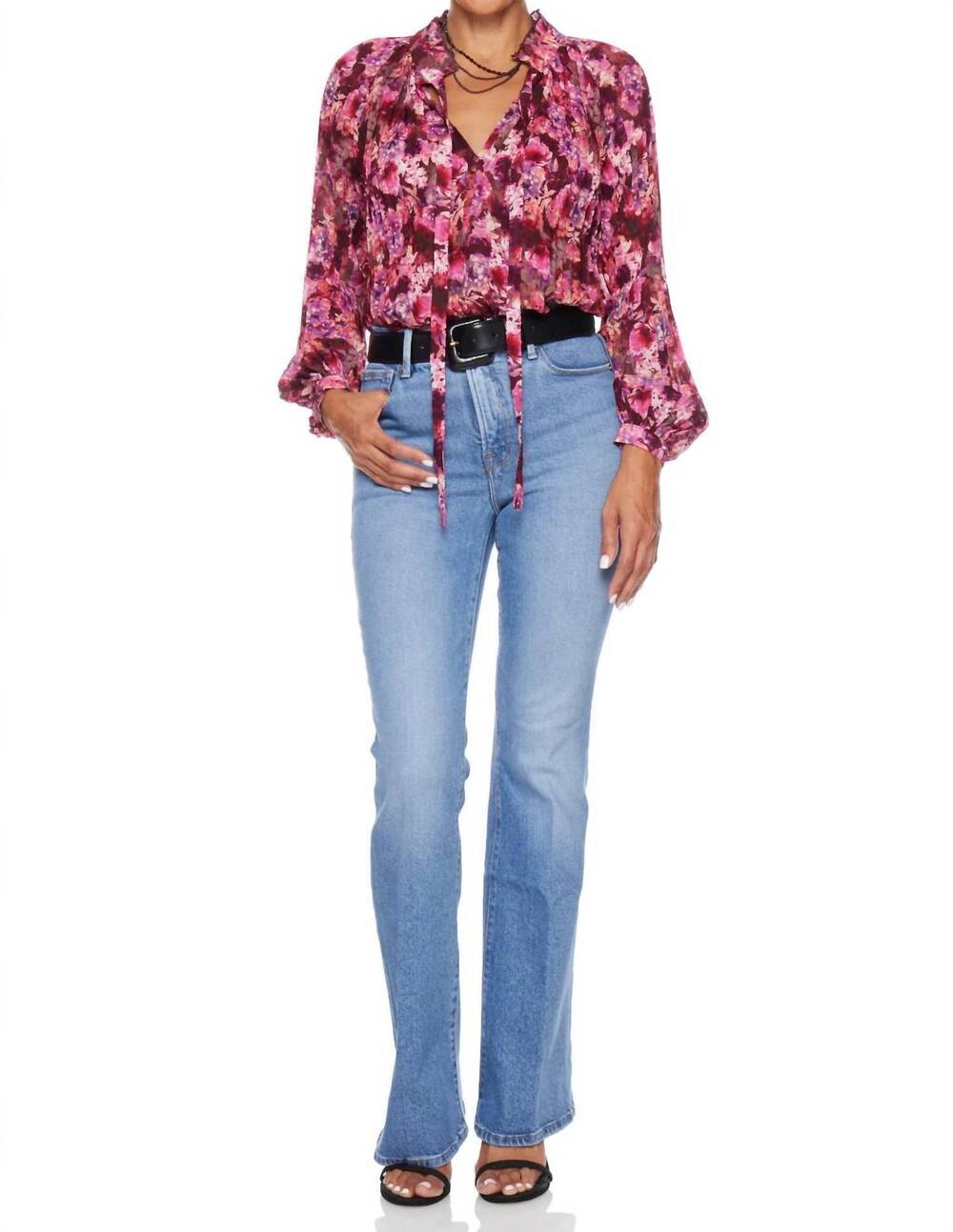 NEW LUCY PARIS femine floral blouse in black pink